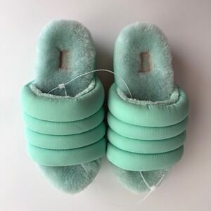 UGG NWOB Maxi Slide in Pale Emerald Quilted Puff Lug Sole‎ Slipper Sandal sz 6